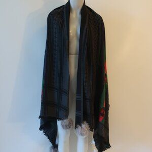 NWT Womens Tina Demel Black Gray Green Ladybug Genuine Indigo Fox Fur Scarf OS *